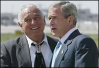 Then-Sen. Ben Nighthorse Campbell greeted President Bush at Peterson Air Force Base in Colorado Springs on Wednesday, June 6, 2004. 